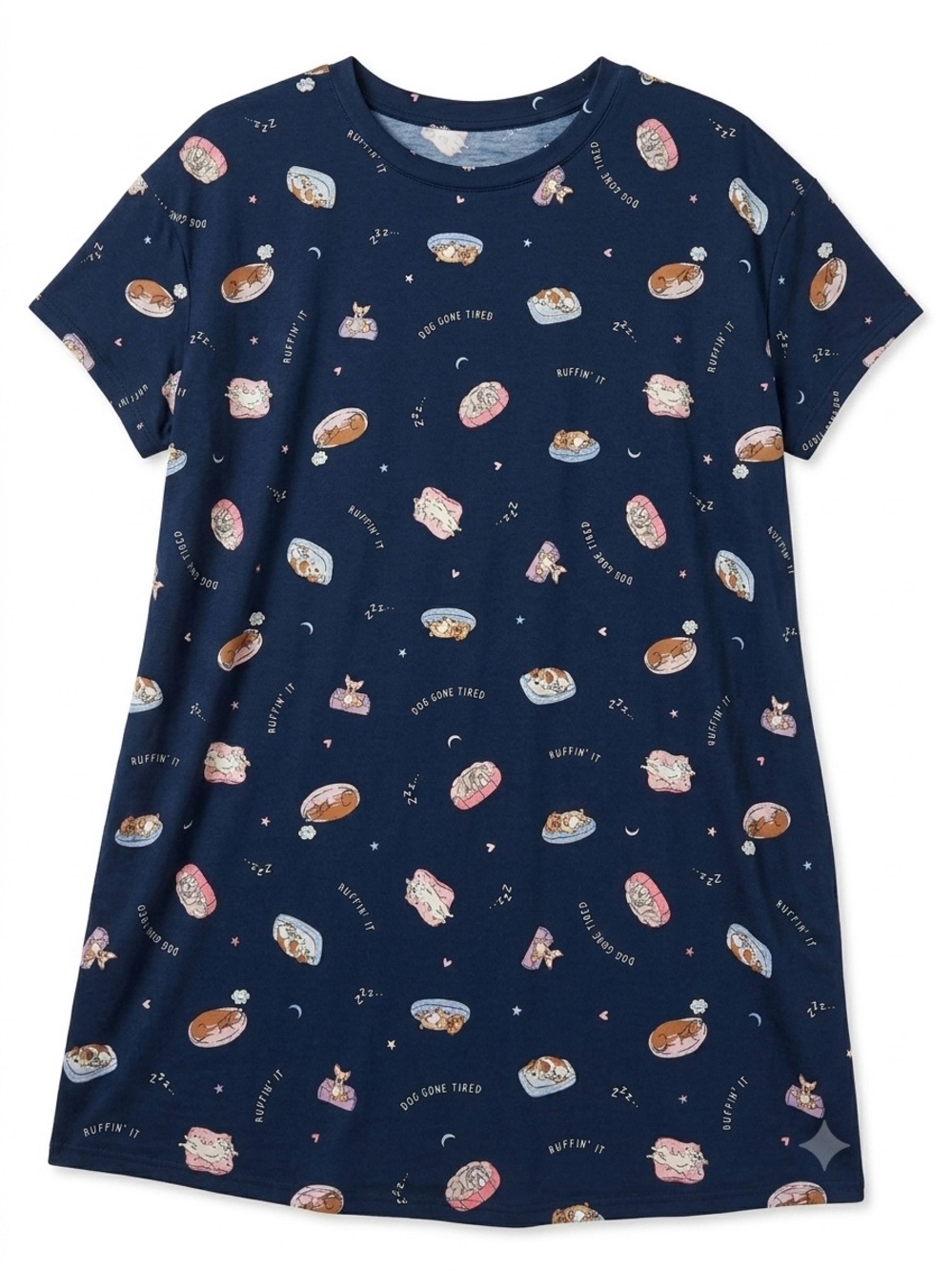 JOYSPUN Dog Print Sleep Shirt Dress Short Sleeve Pockets Navy Blue Plus Sz 2X-3X